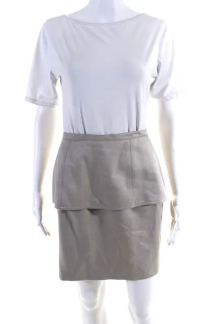 Fendi Womens Layered Twill Peplum Mini Pencil Skirt Ecru Silk Size IT 40
