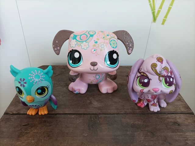 Lot 3 figurines little petshop 1 chien géant + 1 hibou parlant Hasbro  1 Lapin