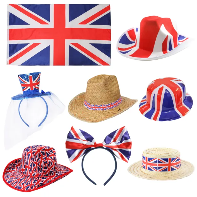 UNION JACK HATS & Flag Ve Day Royal Great Britain Party Unisex Fancy ...