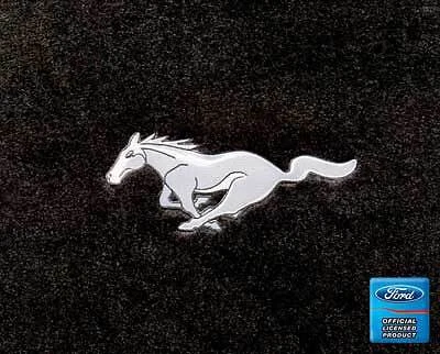 1979-93 Ford Mustang; 4-Piece Heavy Plush Floor Mat Set; Black; With Silver Pony