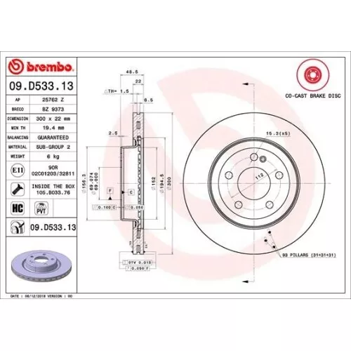 2 Bremsscheibe BREMBO 09.D533.13 PRIME LINE - Co-Cast