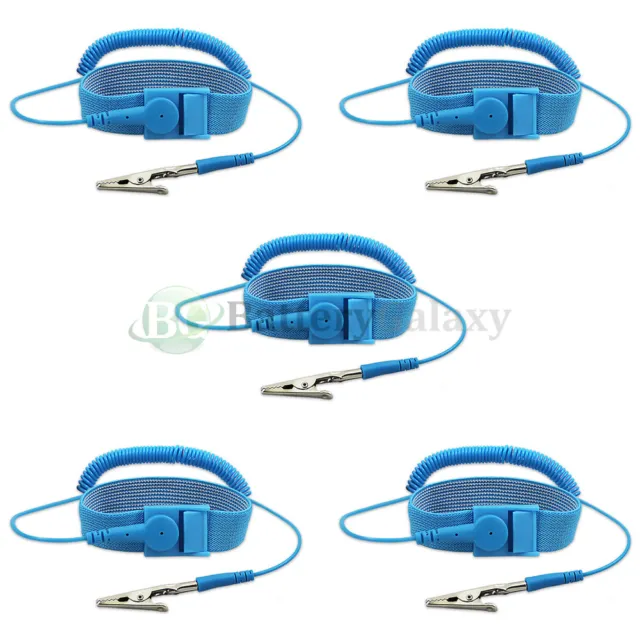 5 Anti-static ESD Adjustable Strap Antistatic Grounding Bracelet Wrist Band Blue