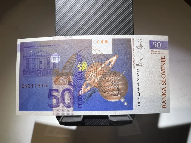 SLOVENIA, BANKA SLOVENIJE Banknote, 50 Tolarjev (Ink Transfer Error) $4 ...