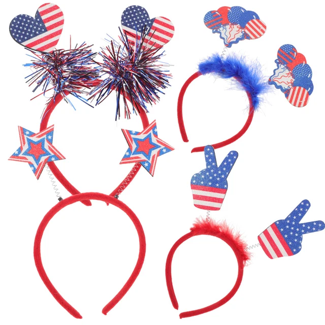 4 Pcs Independence Day Headband Plastic Child Patriotic Boppers Usa Flag