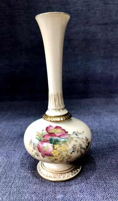 Antique Royal Worcester Blush Ivory Floral Bud Vase 7.5” Tall Reg 232523 c1907