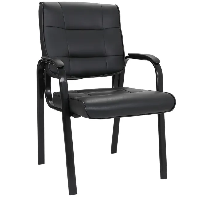 Leather Guest Chair Reception Waiting Room Office Desk Side Chairs Black