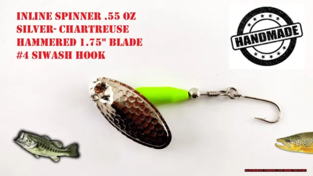 Inline Spinner .55 oz Chartreuse-Silver /Hammered 1.75" Blade / #4 Siwash Hook