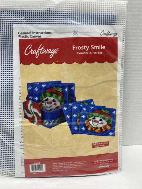 Craftways Plastic Canvas Coasters and Holder Kit Frosty Smile Snowman NEW