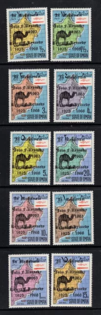 Oman 1968 Camel and Map John F Kennedy Overprint set of 10 MLH