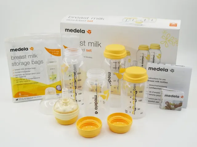 Medela Breast Milk Store & Feed Set 1x Calma Teat 4x Bottles 8x Storage Bags New