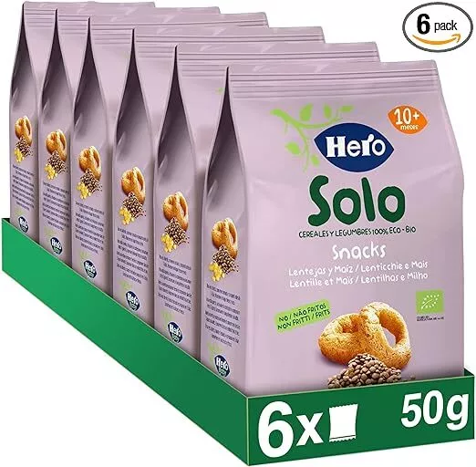 Hero Solo Lentes Bio Maíz Bebé Snacks Sin Fritar 6x50g NUEVO MHD 14/11/2023