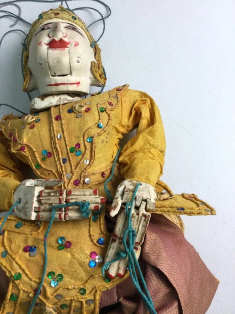 Antique Burmese Hand Carved/Painted Wooden 27" Marionette Puppet Folk Art 11