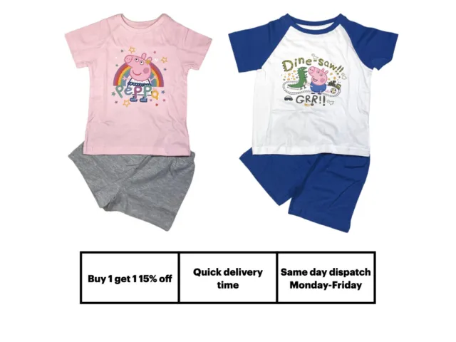Boys Girls Official Peppa Pig Shorts Pyjamas Pajamas Pj's Children's Kid 2 3 4 5