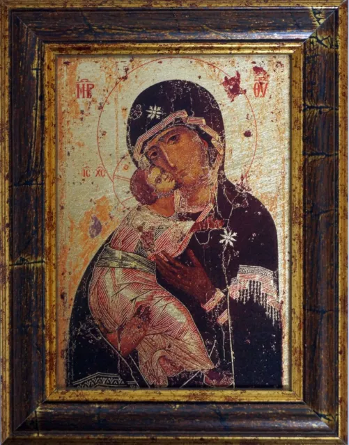 Ikone Panagia Eleousa von Vladimir 18 x 24 cm vergoldet Handarbeit Griechenland