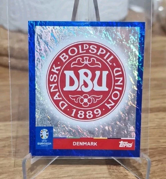 TOPPS UEFA EURO 2024 Stickers DEN 1 Denmark Badge Mega Rare Blue