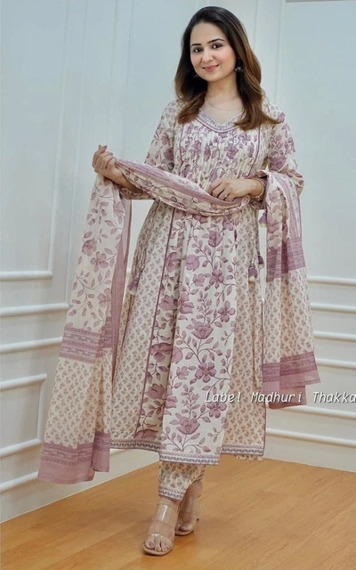 Women Designers Rayon Embroidery Work Anarkali Kurti Pant & Dupatta Gift For Her