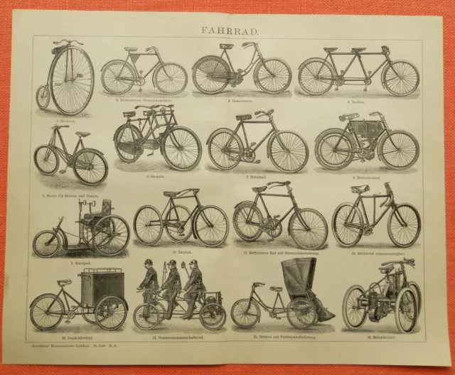 FAHRRÄDER Fahrrad  Hochrad Gepäckdreirad Zweirad Tandem Holzstiche 1902