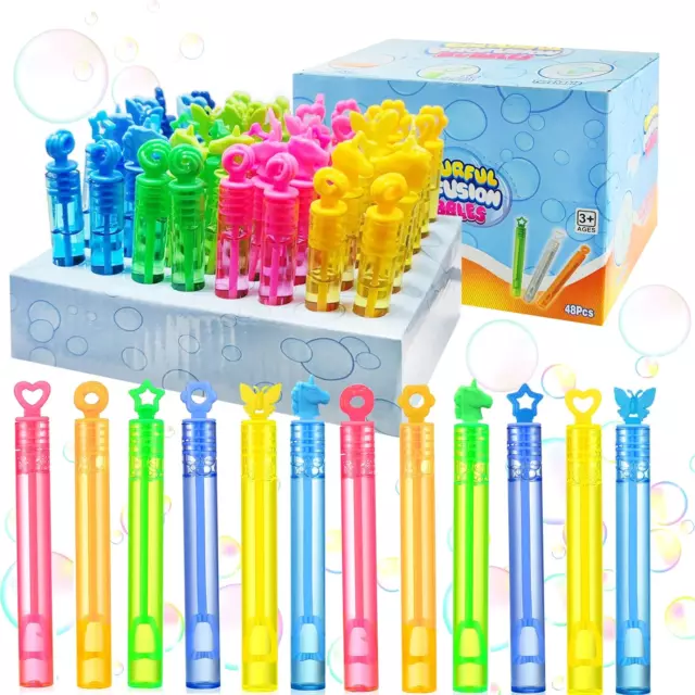 Seifenblasen Kinder, 48 Stück Mini Seifenblasen Set, Seifenblasen Stäbe Spielzeu
