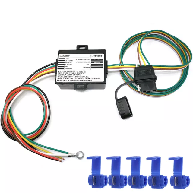 Circuit Protected Powered Tail Light Converter with 4-Way Flat Trailer Connector