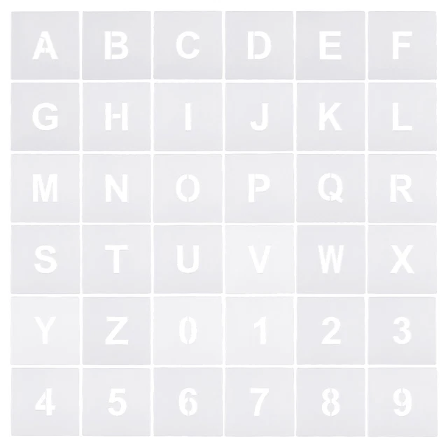 Paquete de 1" 36 Letras Números Plantillas 2.5" Ancho para Pintura Blanco