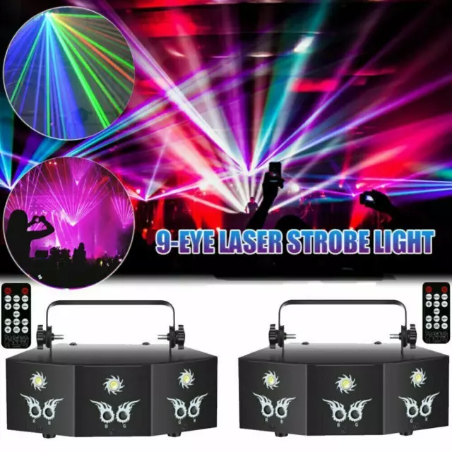 2X RGB Laser Projector Light DMX Strobe Effect Party Disco Stage Light w/Remote