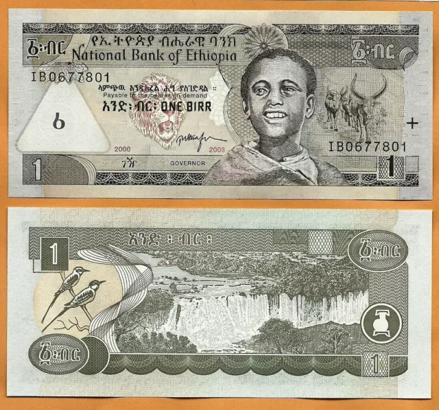 ETHIOPIA  2008 UNC 1 Birr Banknote Paper Money P- 46e   Boy, Tisisat waterfalls