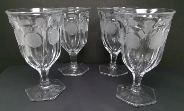 Set of 4 Fostoria Clear Coin Glass 6 1/2" Water Goblets