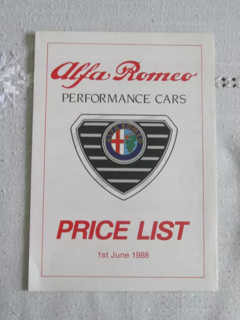 1988 Alfa Romeo Model Range Price List