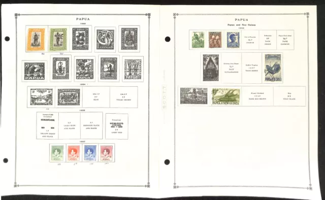 Papua New Guinea Stamp Collection on 12 Scott International Pages, 1933-1972