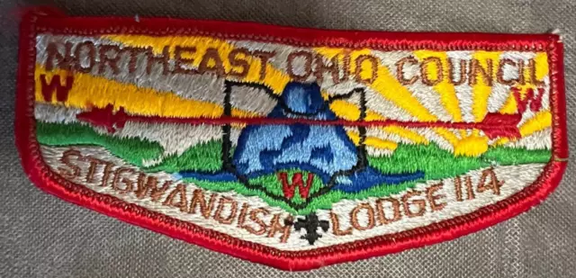OA Stigwandish Lodge 114 flap s13a - red border - brown lockstitch