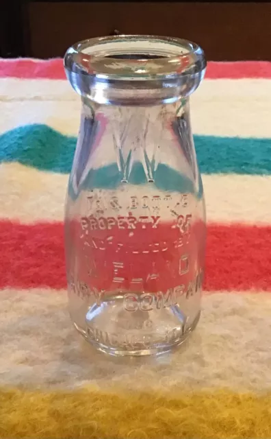 Vtg WIELAND DAIRY CO Chicago ILL Half Pint Embossed Glass Milk Bottle, Clean