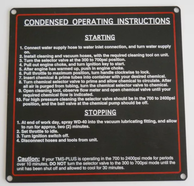 NOS, New Old Stock, Prochem Truckmount Condensed Operating Instructions Panel