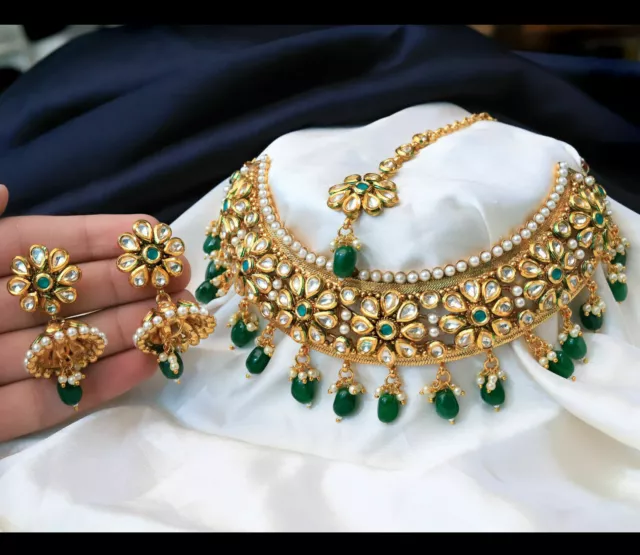 Ensemble collier indien bijoux ras du cou Bollywood Kundan plaqué or perle...