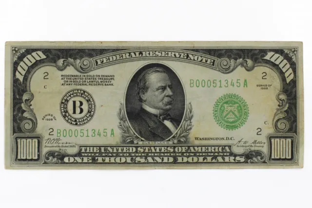 1928 United States $1,000 Federal Reserve Note Bank of New York NR #C42768-1