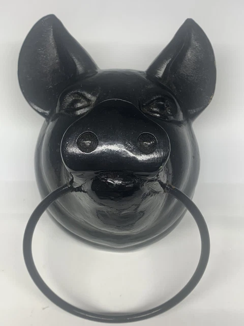 Large Painted Cast Iron Pig Head Towel Ring Bathroom Kitchen, Farmhouse Decor