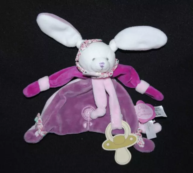 DOUDOU ET COMPAGNIE plat lapin Cerise rose mauve blanc attache tétine NEUF