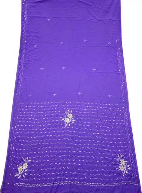 Jahrgang Lila Saree Georgette Textilgewebe Indisch Blumen Handwerk Sari SI22996