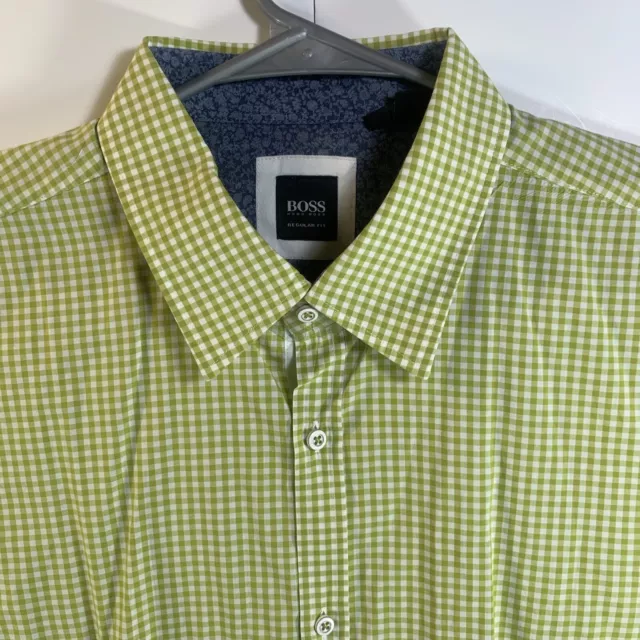 Boss Hugo Boss Mens Shirt Sz L Green Check Regular Fit Button Up Long SleeveS126 2