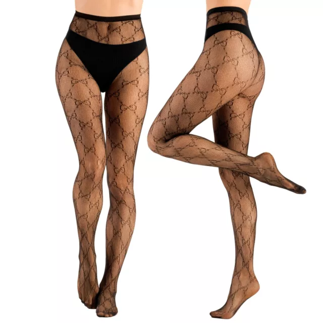 Ladies Black Fishnet Tights With Bows Patterned Pantyhose Sexy Party One Size SK