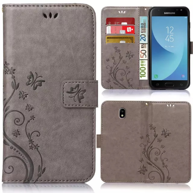 Handy Tasche für Samsung Galaxy J3 2017 Schutz Hülle Blumen Cover Wallet Etui