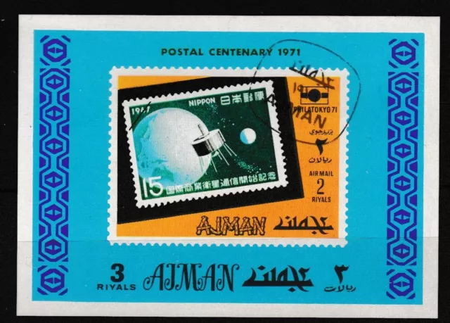Ajman - Postal centenary, PHILATOKYO - imperforate souvenir sheet 1971