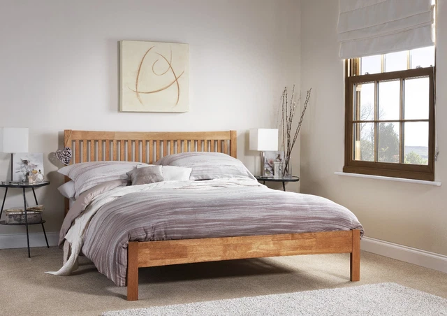 SlumberWorx Pitlochry Solid Wooden Oak Shaker Style Bed Frame In Light Oak Size King