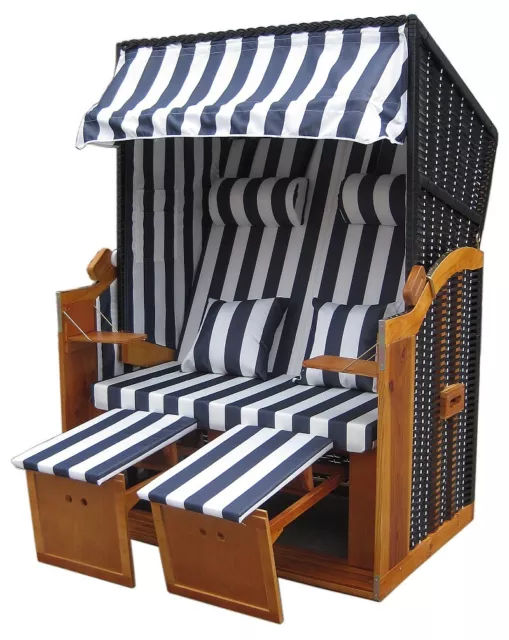 Wellness Strandkörbe Rattan Strandkorb Liegekorb Binz 168 blau/weiss inkl. Hülle