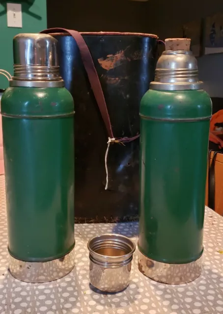 1950s vintage Stanley thermos, half-gallon vacuum bottle w/ old cork stopper