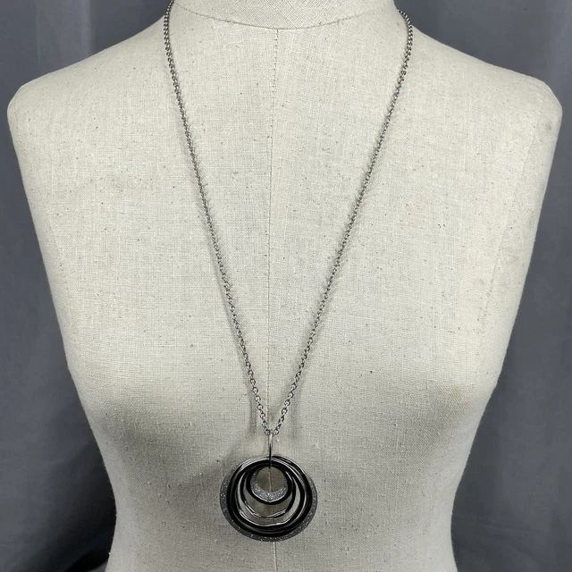 Charming Charlie Silvertone Circle Pendant Necklace