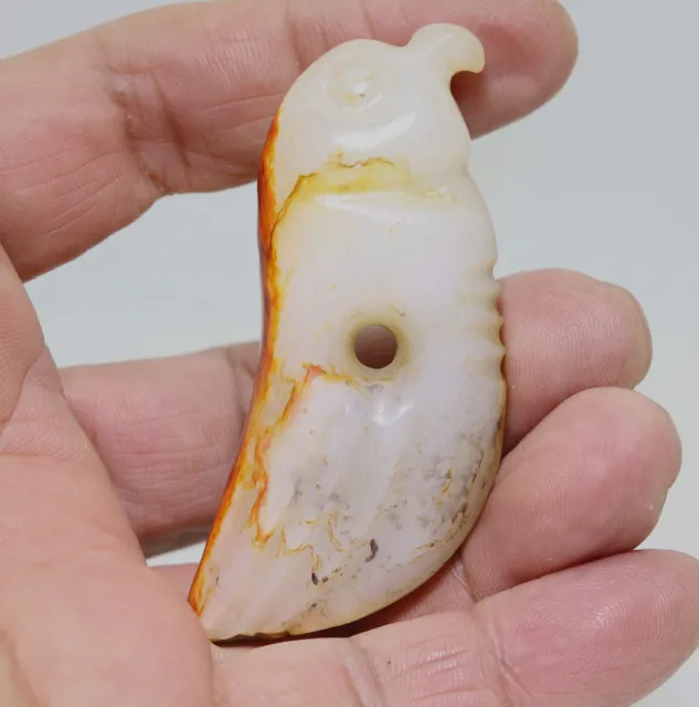 Collection ,-carved HeTian white jade curly bird figurine pendant amulet D455