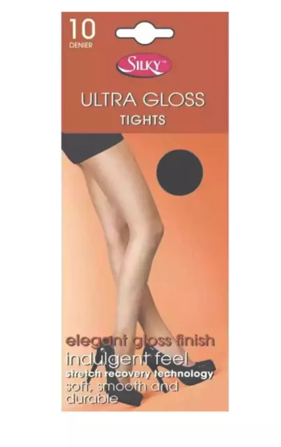 Silky ULTRA GLOSS Tights - 2 PAIRS!  10 Denier in Medium and Large! Bargain!