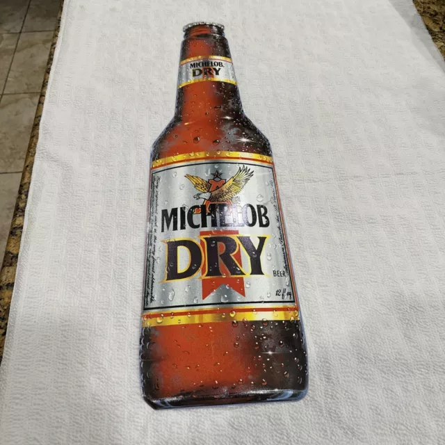 Vintage MICHELOB DRY Metal 30" X 8" Beer Bottle Shaped Advertising metal Sign