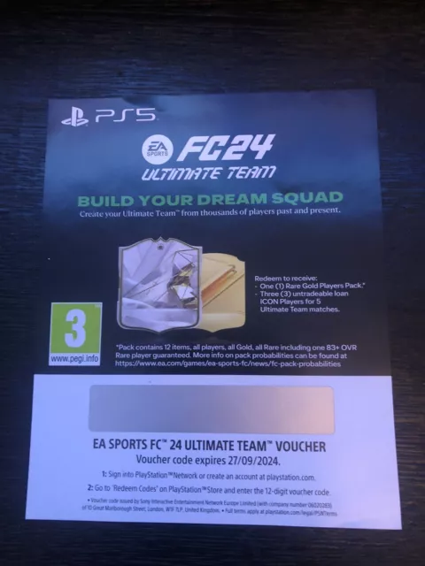 EA Sports FC24 PS5 Ultimate Team Voucher Code Fifa PlayStation