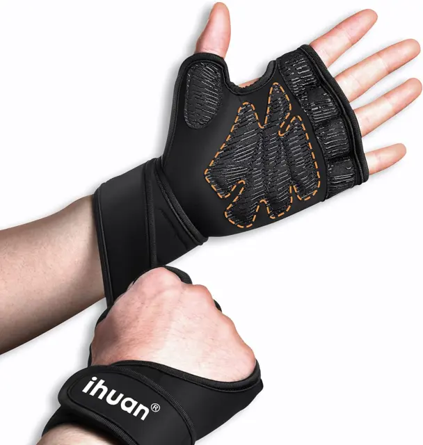 Ihuan Weight Lifting Gym Workout Gloves with Wrist Wrap Support for Men & Women,